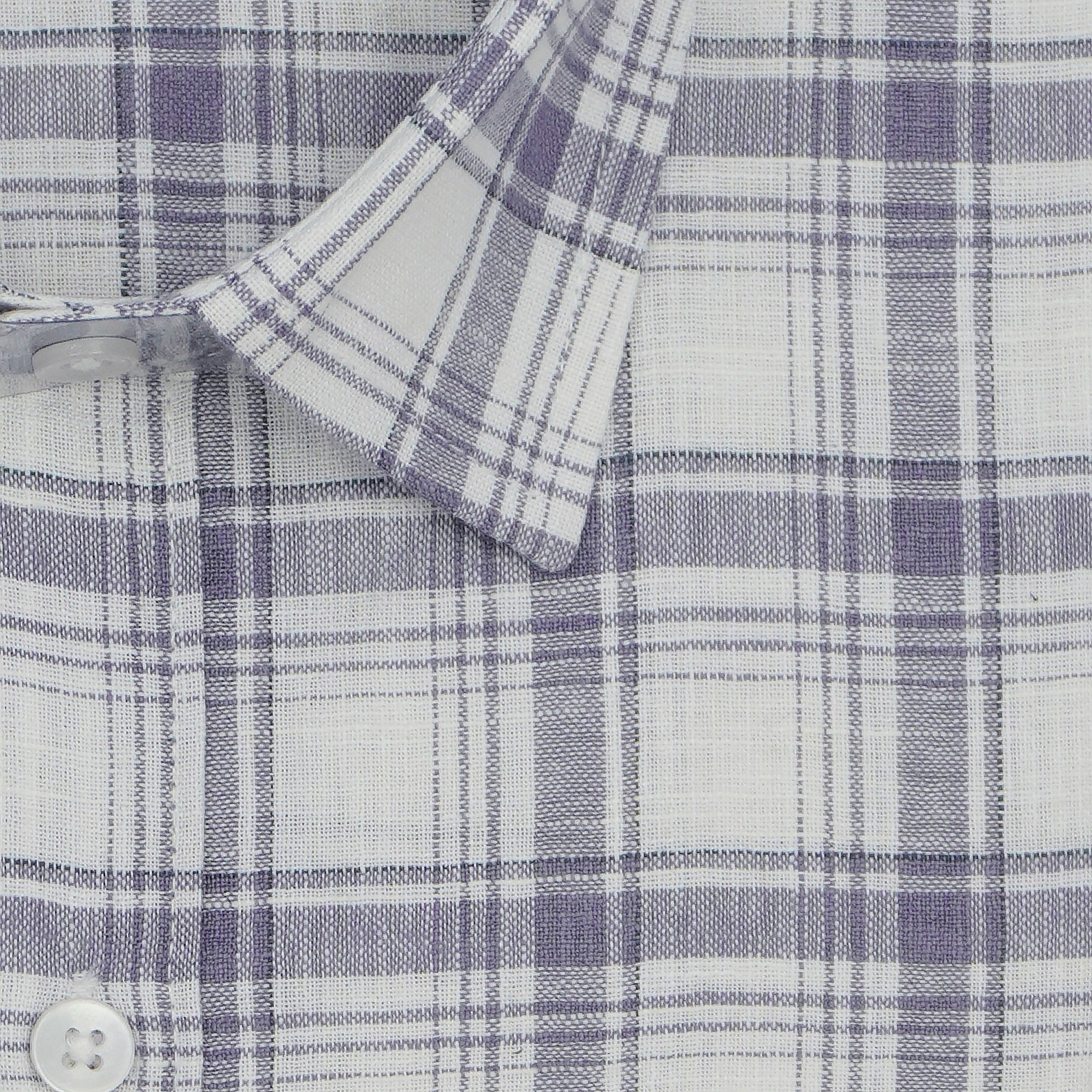 Men's Cotton Linen Checkered Half Sleeves Shirt (Purple)