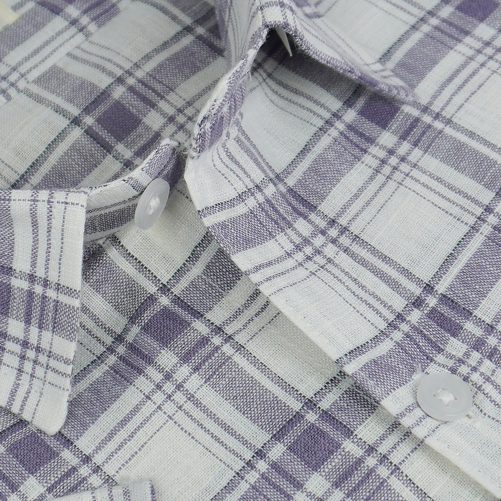 Men's Cotton Linen Checkered Half Sleeves Shirt (Purple)