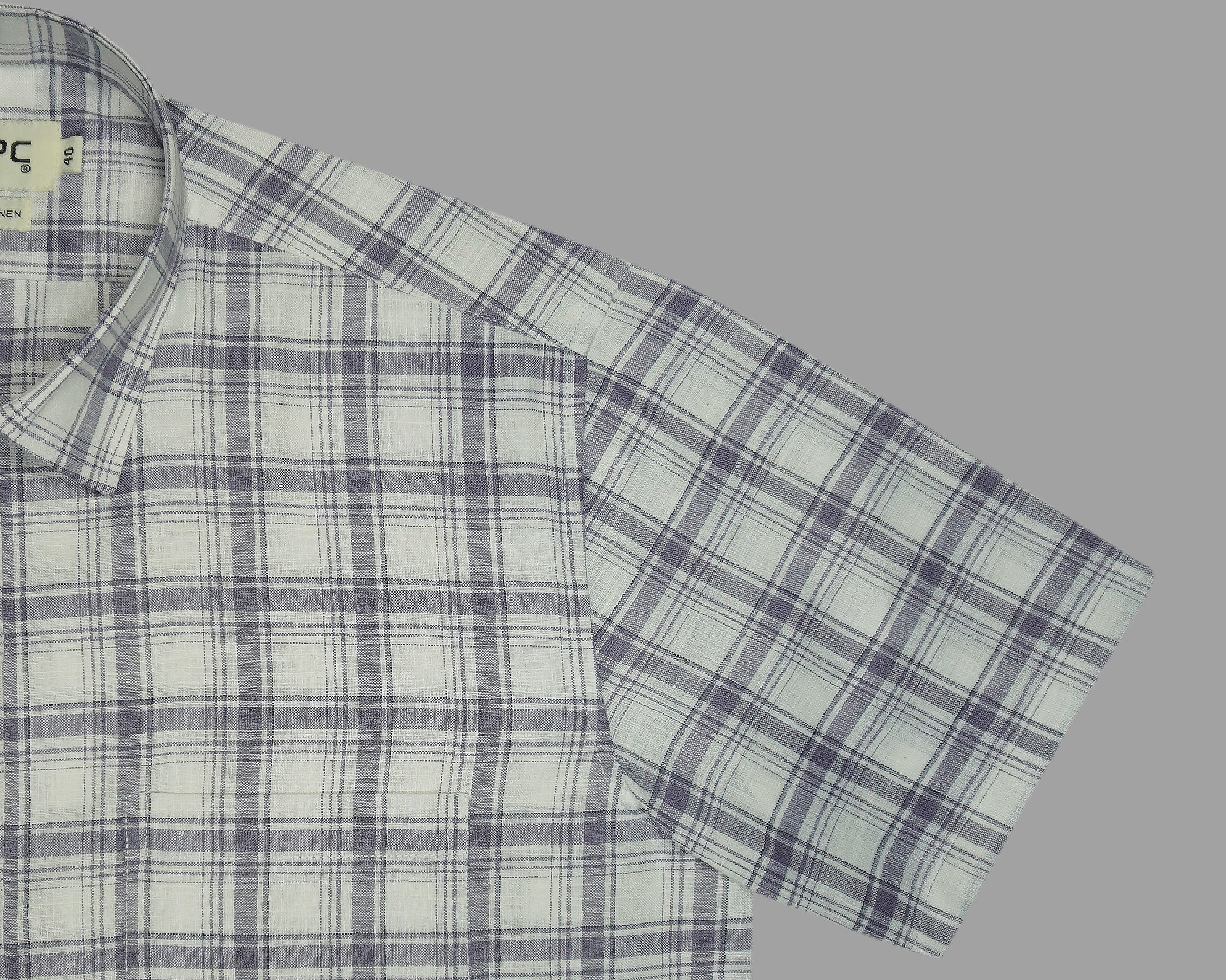 Men's Cotton Linen Checkered Half Sleeves Shirt (Purple)