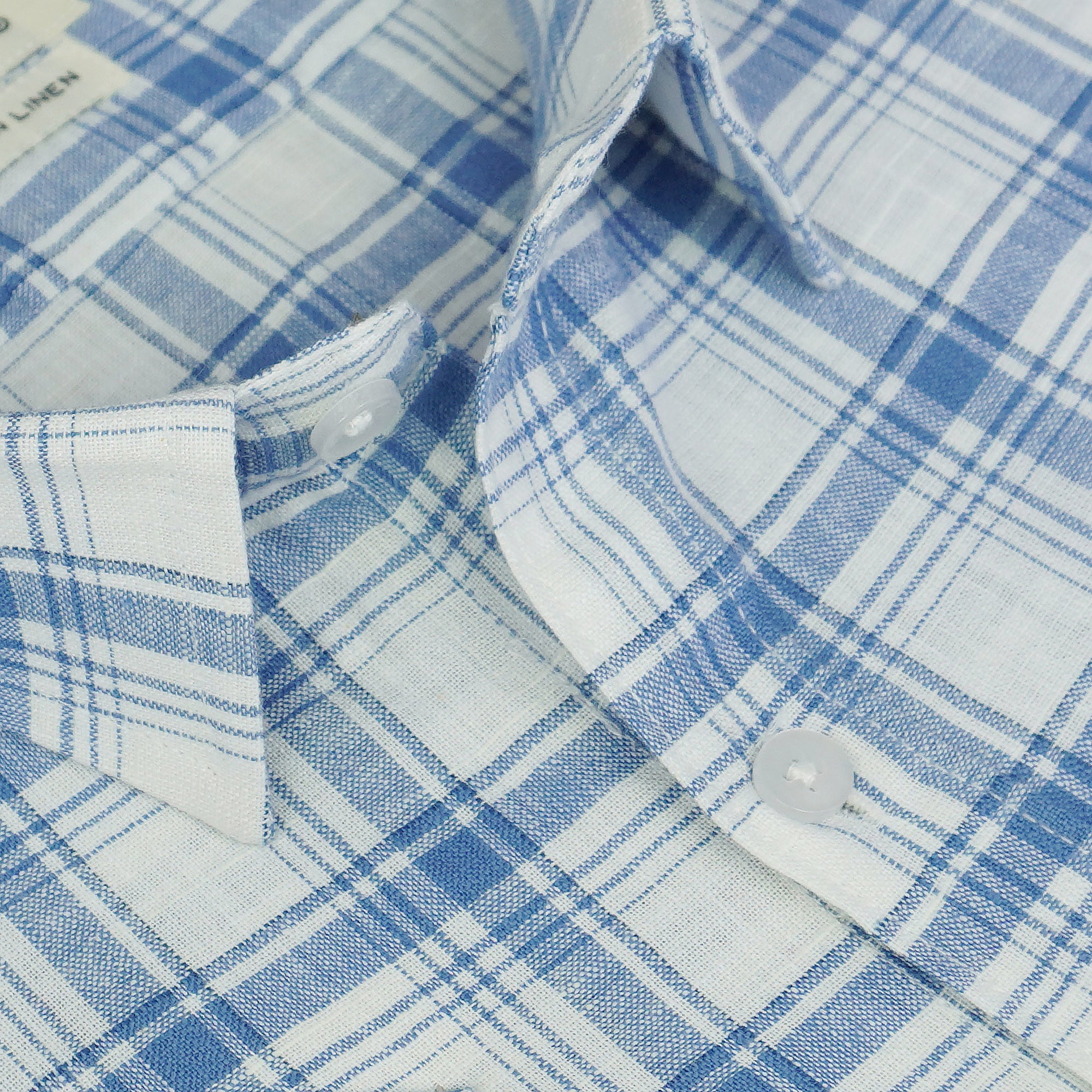Men's Cotton Linen Checkered Half Sleeves Shirts (Blue)