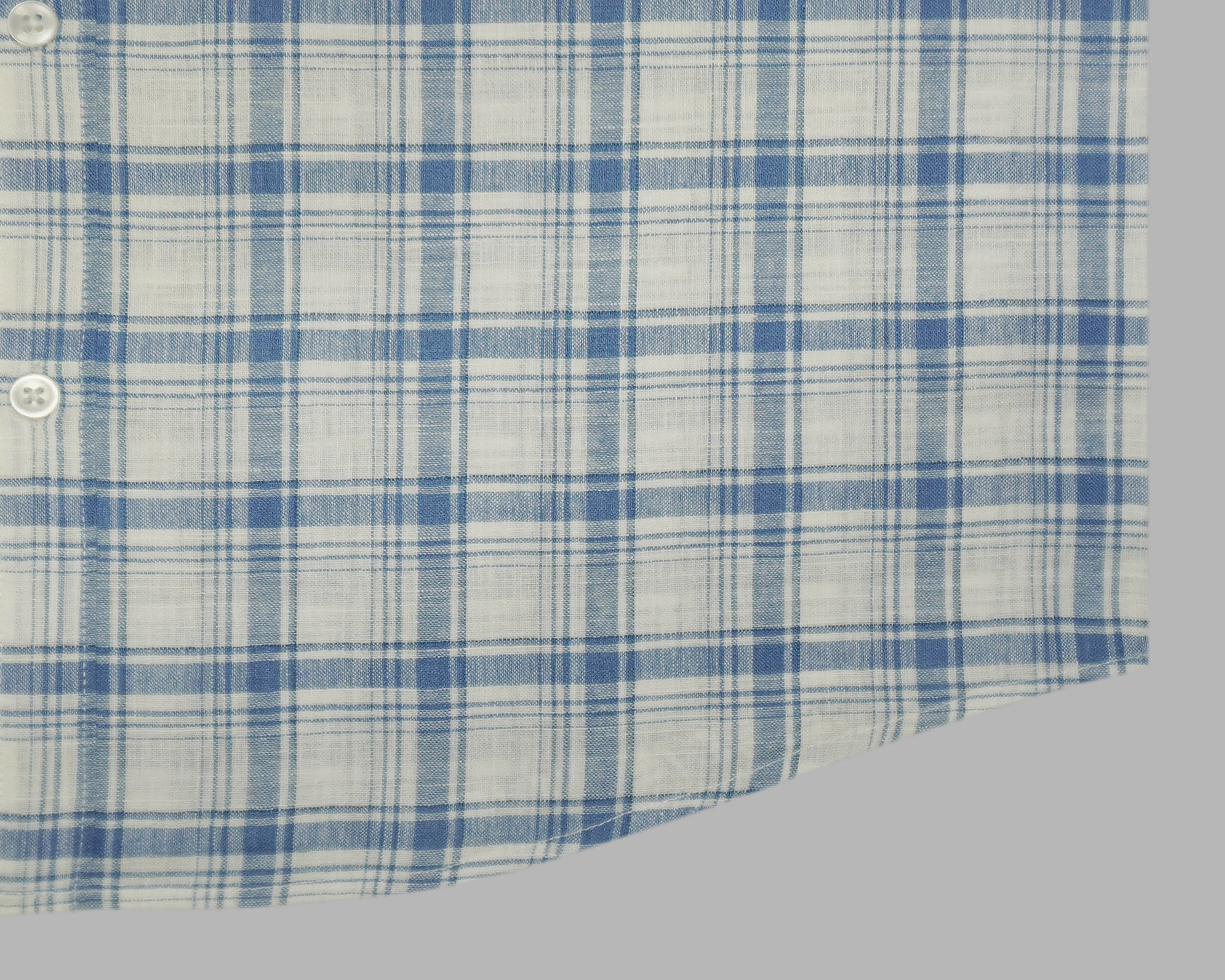 Men's Cotton Linen Checkered Half Sleeves Shirts (Blue)
