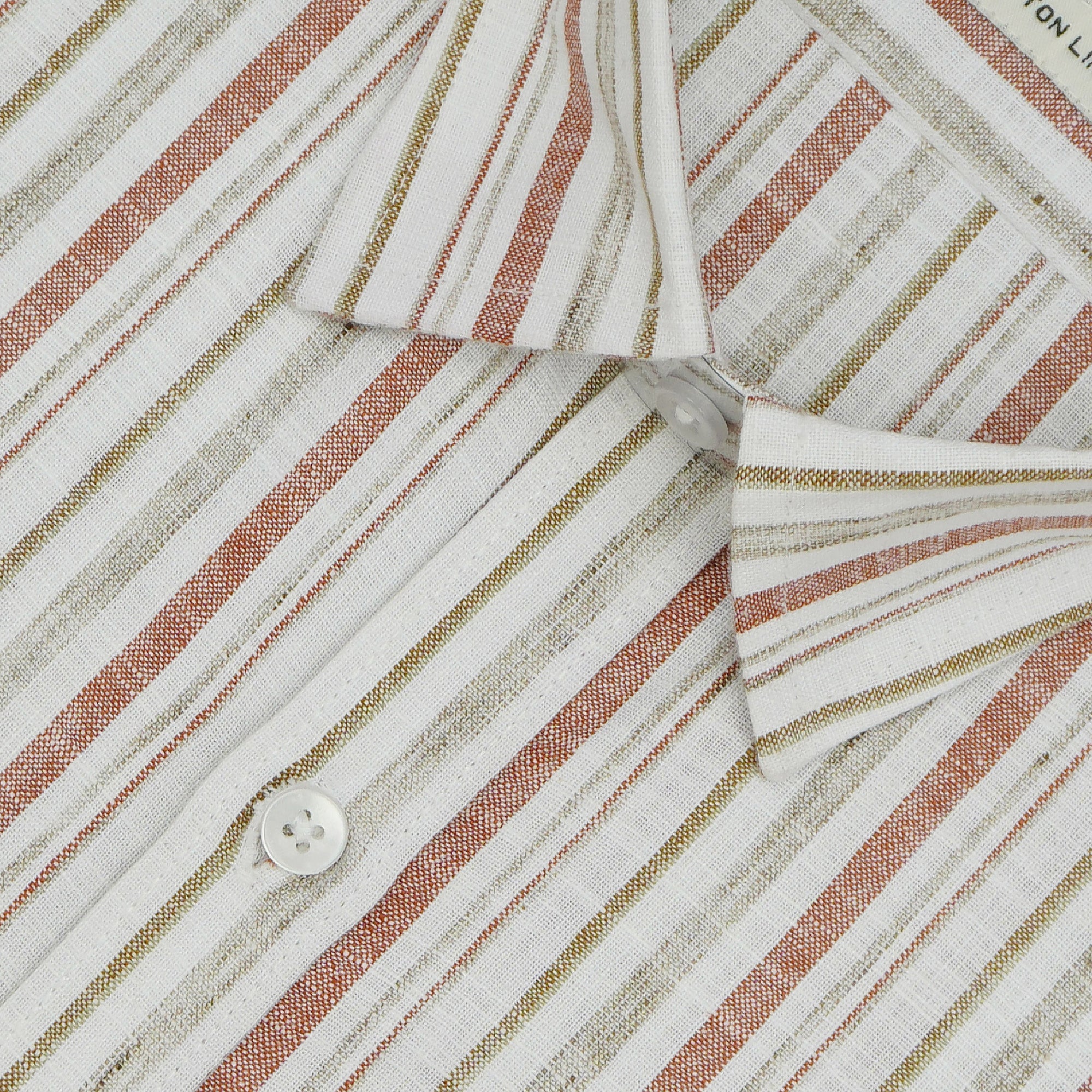 Men's Cotton Linen Striped Half Sleeves Shirt (Rust)