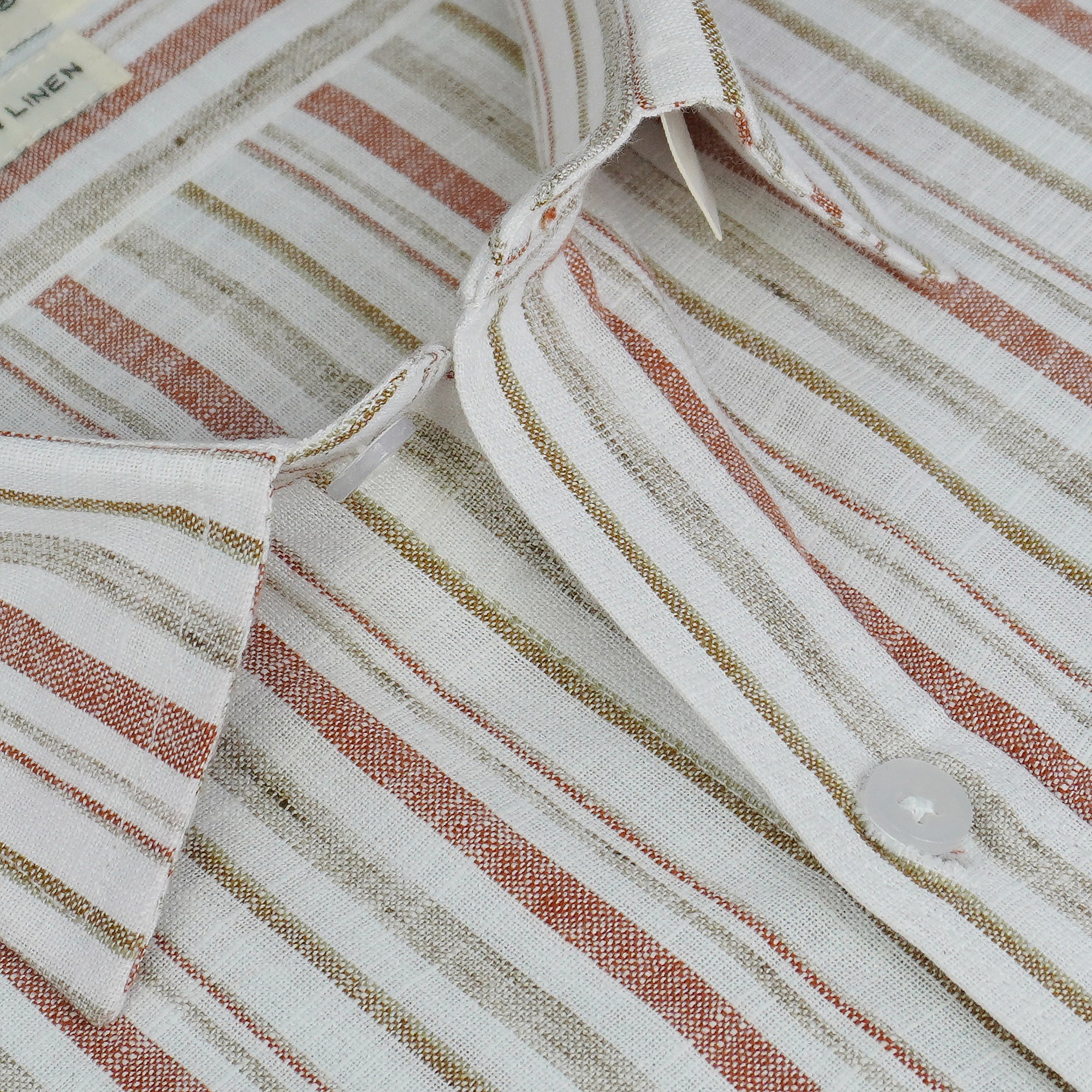 Men's Cotton Linen Striped Half Sleeves Shirt (Rust)