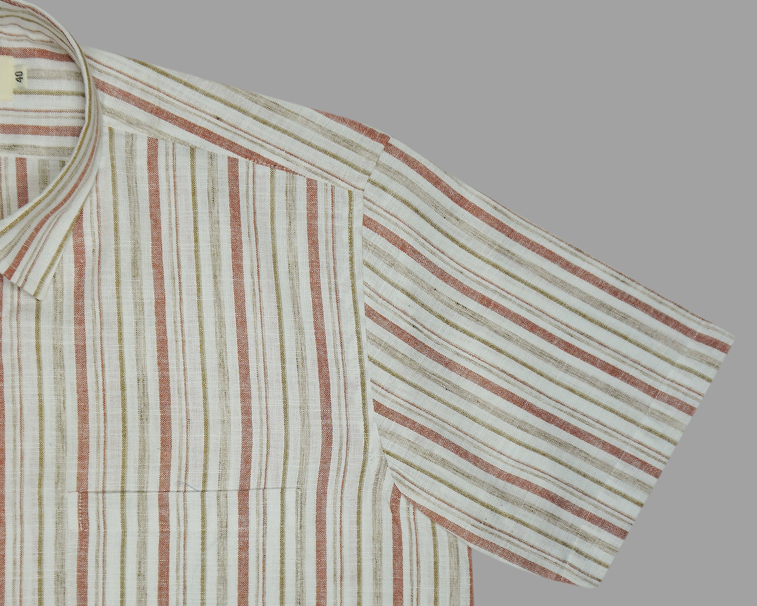 Men's Cotton Linen Striped Half Sleeves Shirt (Rust)