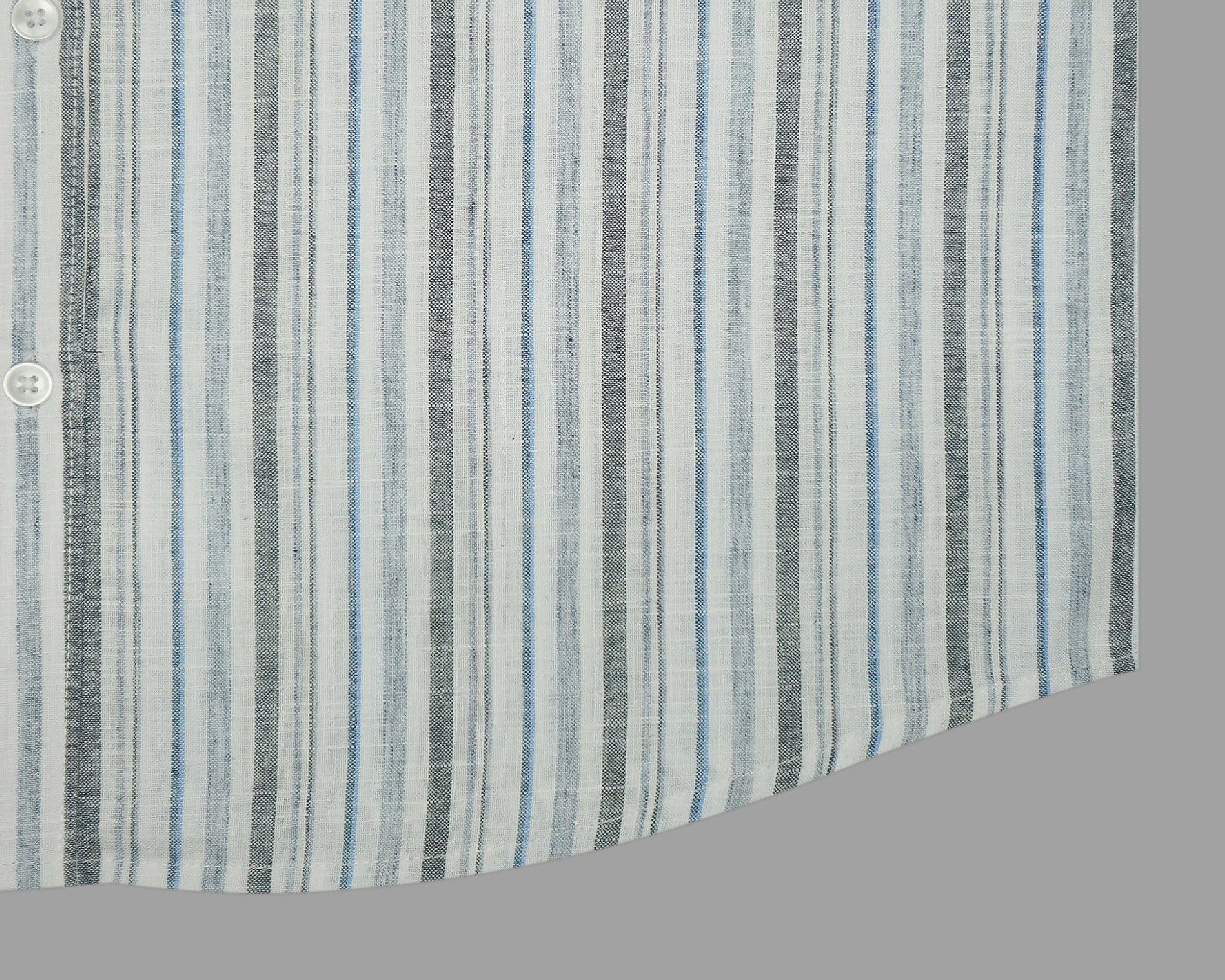 Men's Cotton Linen Striped Half Sleeves Shirt (Blue)