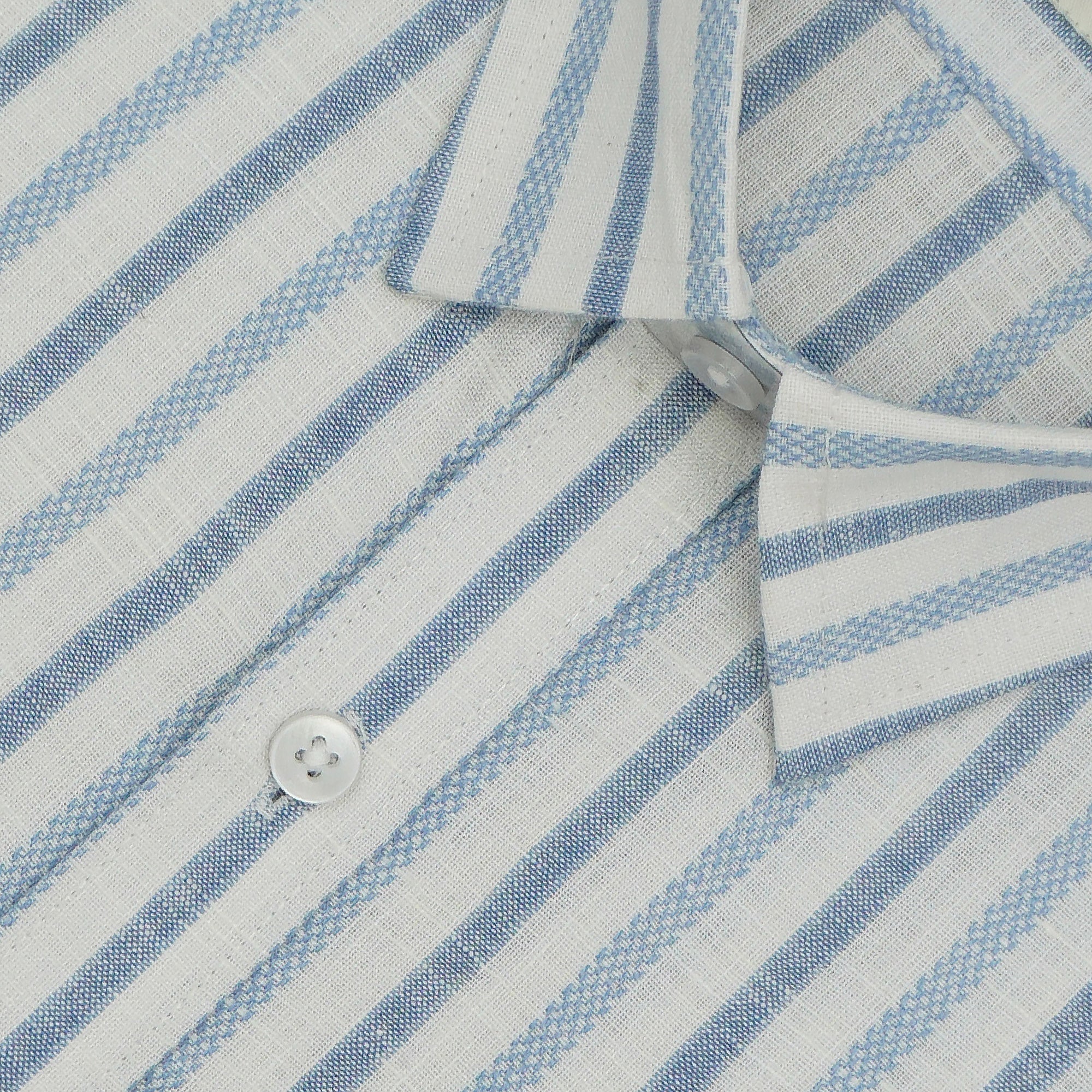 Men's Cotton Linen Striped Half Sleeves Shirt (Blue)
