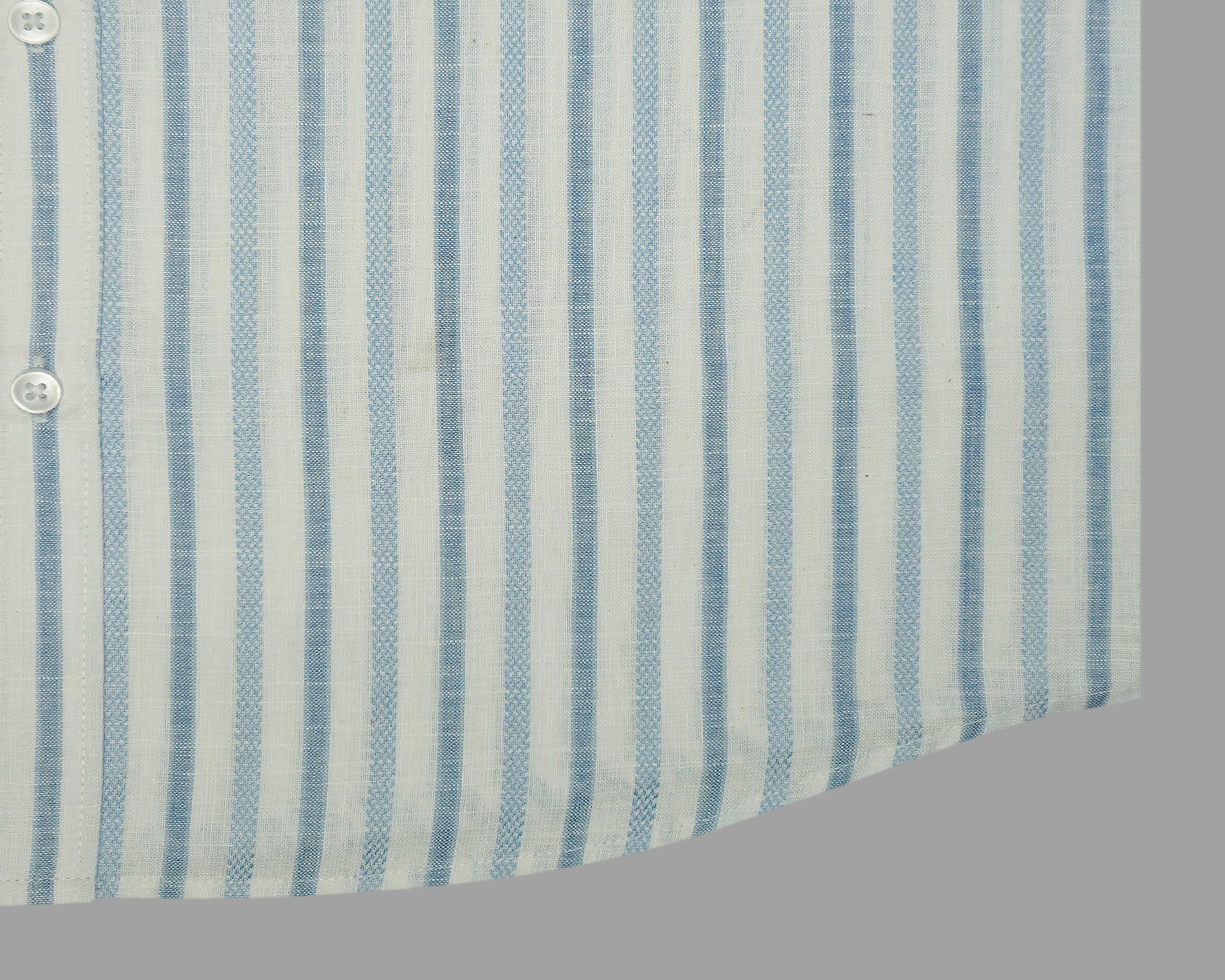 Men's Cotton Linen Striped Half Sleeves Shirt (Blue)