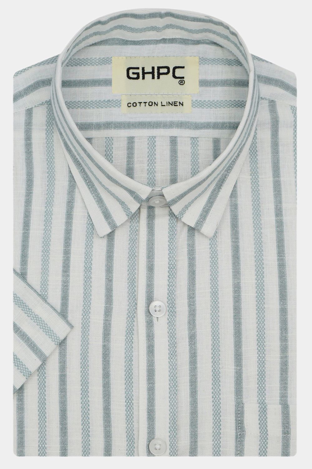 Men's Cotton Linen Striped Half Sleeves Shirt (Grey)