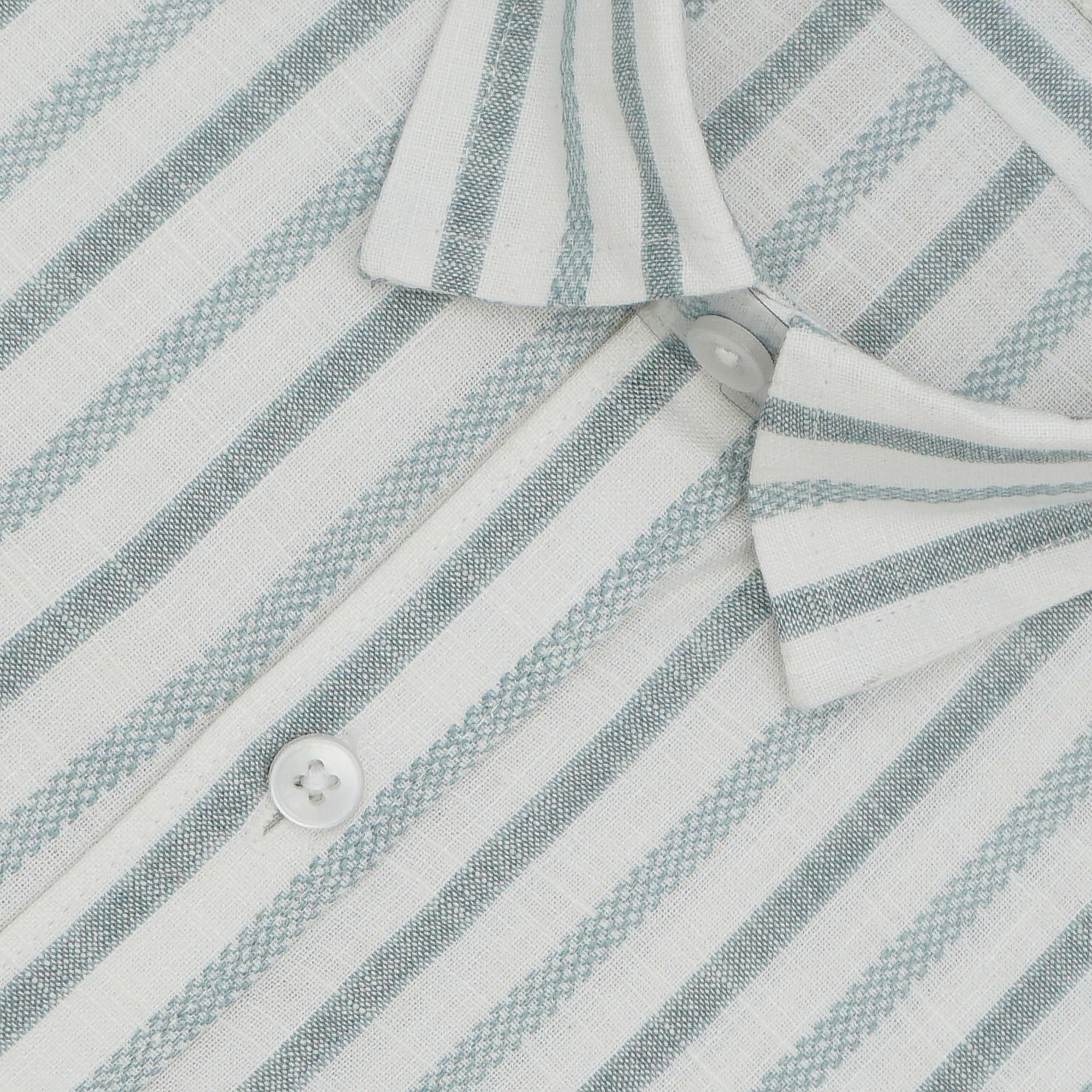 Men's Cotton Linen Striped Half Sleeves Shirt (Grey)