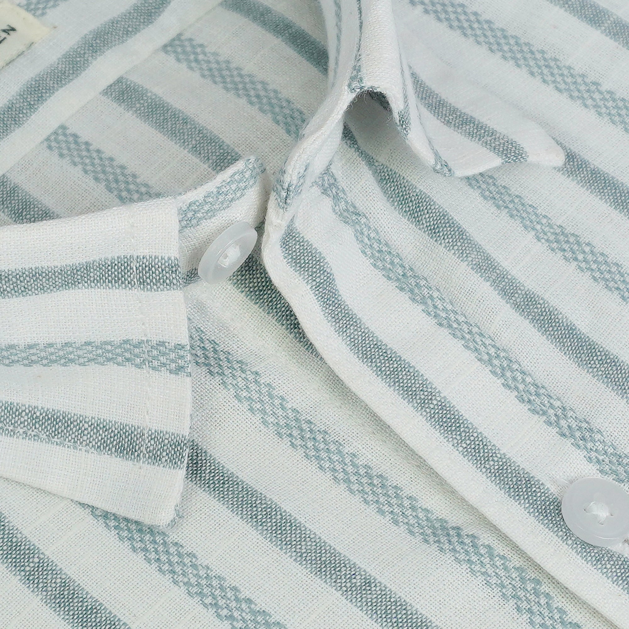 Men's Cotton Linen Striped Half Sleeves Shirt (Grey)