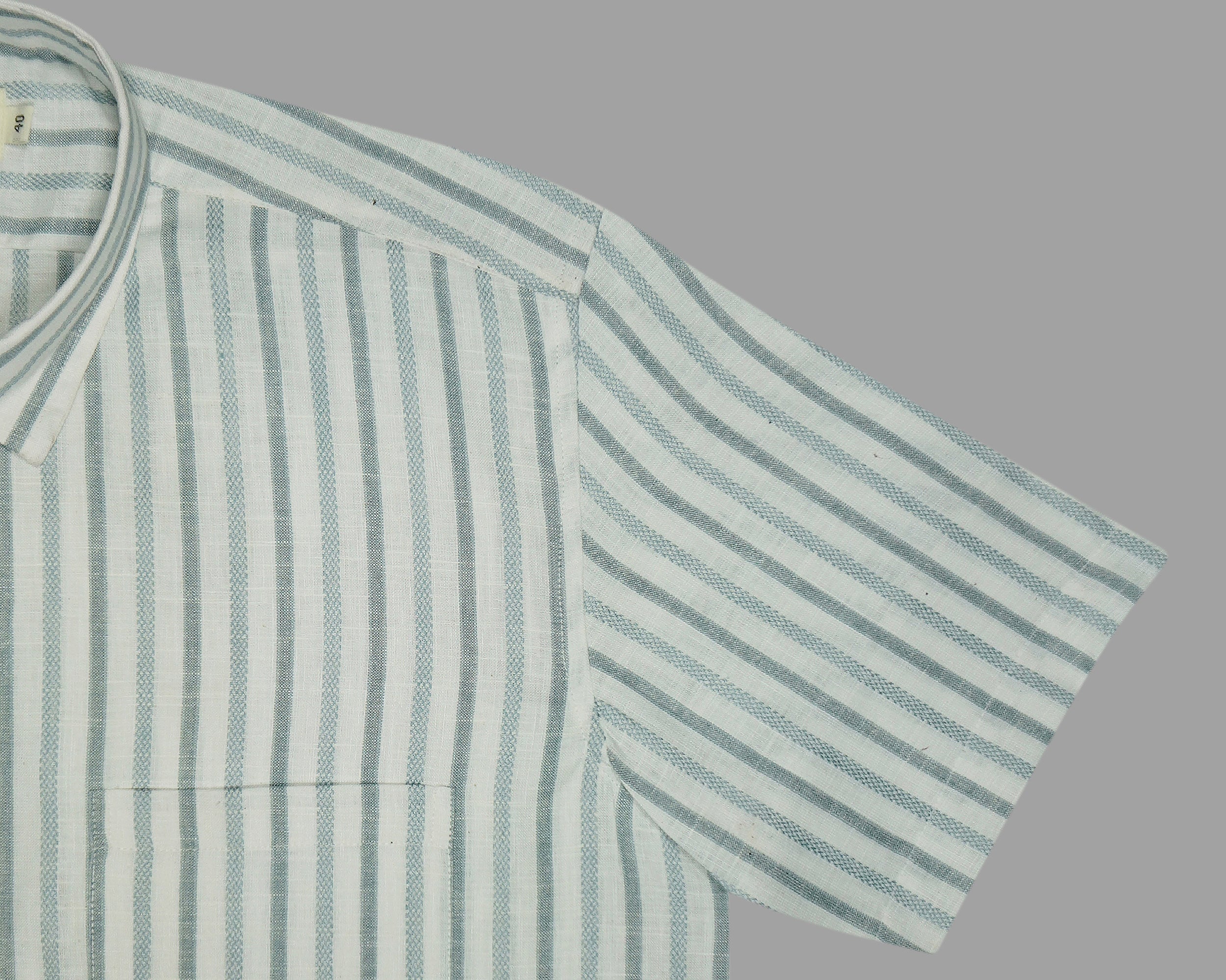 Men's Cotton Linen Striped Half Sleeves Shirt (Grey)