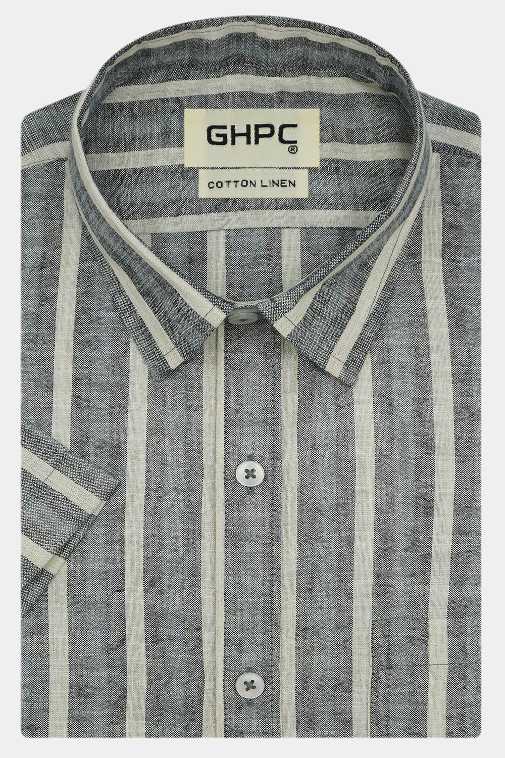 Men's Cotton Linen Striped Half Sleeves Shirt (Grey)