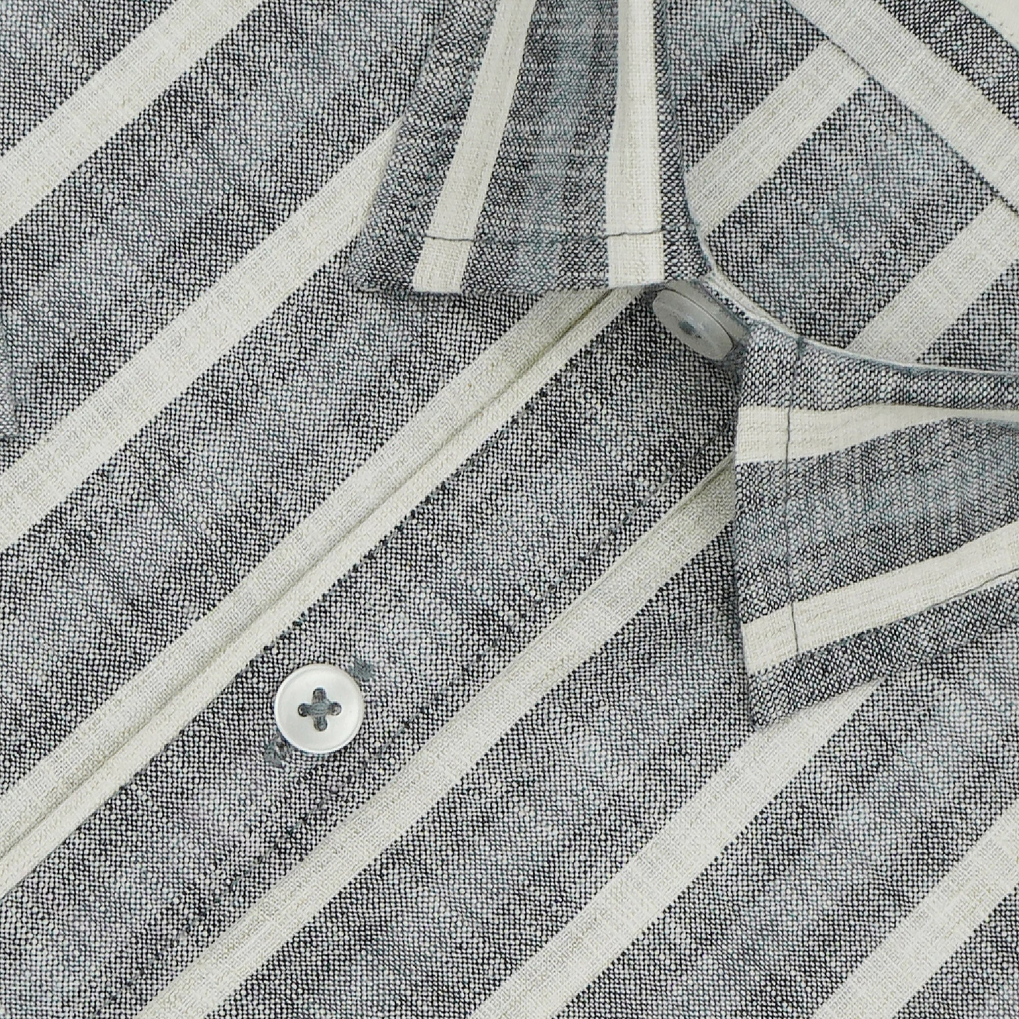 Men's Cotton Linen Striped Half Sleeves Shirt (Grey)