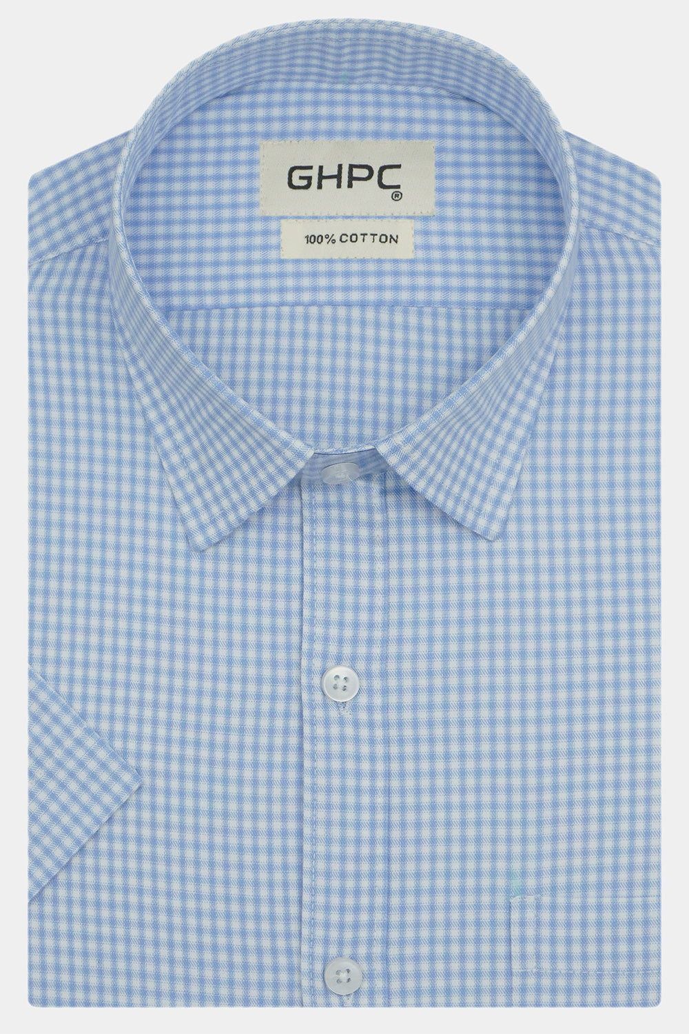 Men's 100% Cotton Checkered Half Sleeves Shirts (Blue)