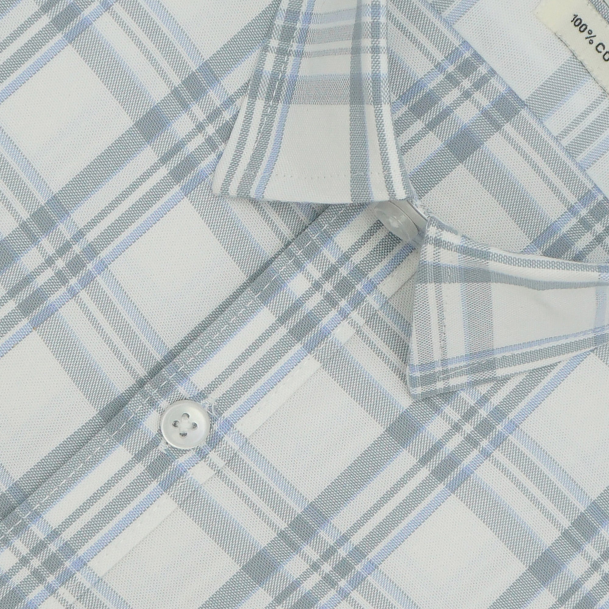 Men's 100% Cotton Checkered Half Sleeves Shirts (Grey)