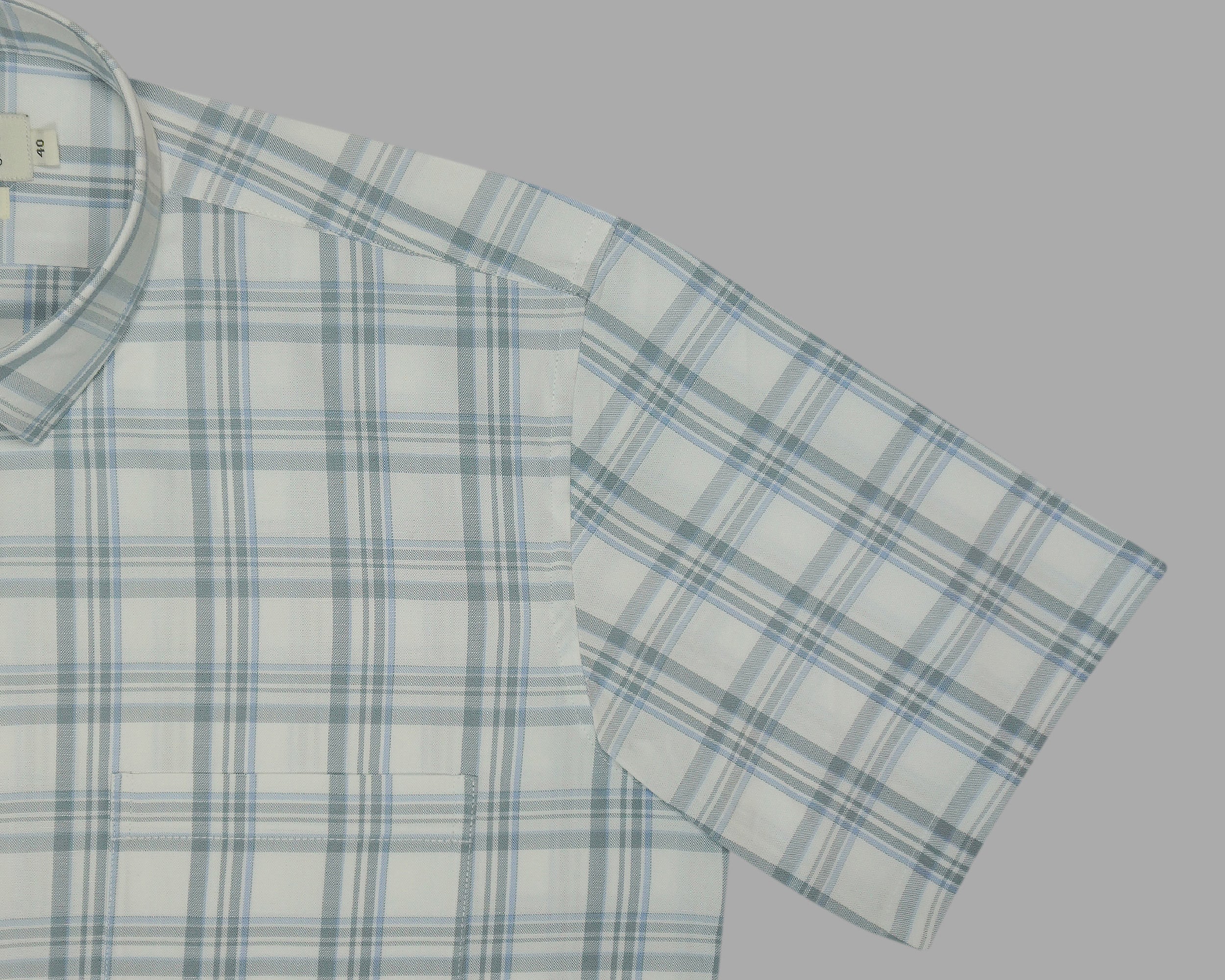 Men's 100% Cotton Checkered Half Sleeves Shirts (Grey)