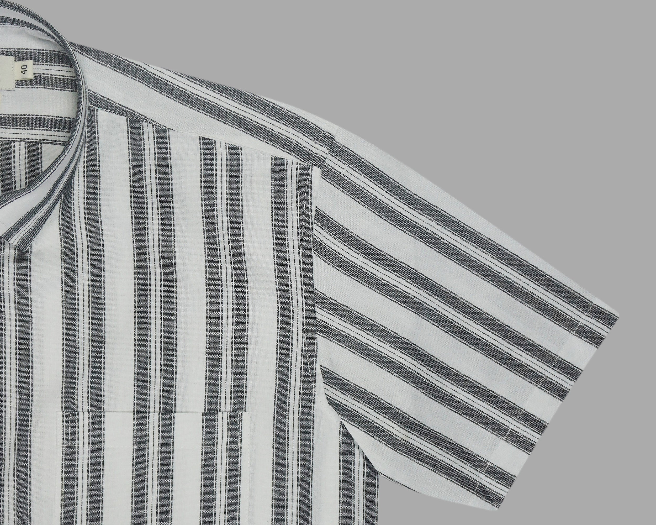 Men's 100% Cotton Striped Half Sleeves Shirts (Black)