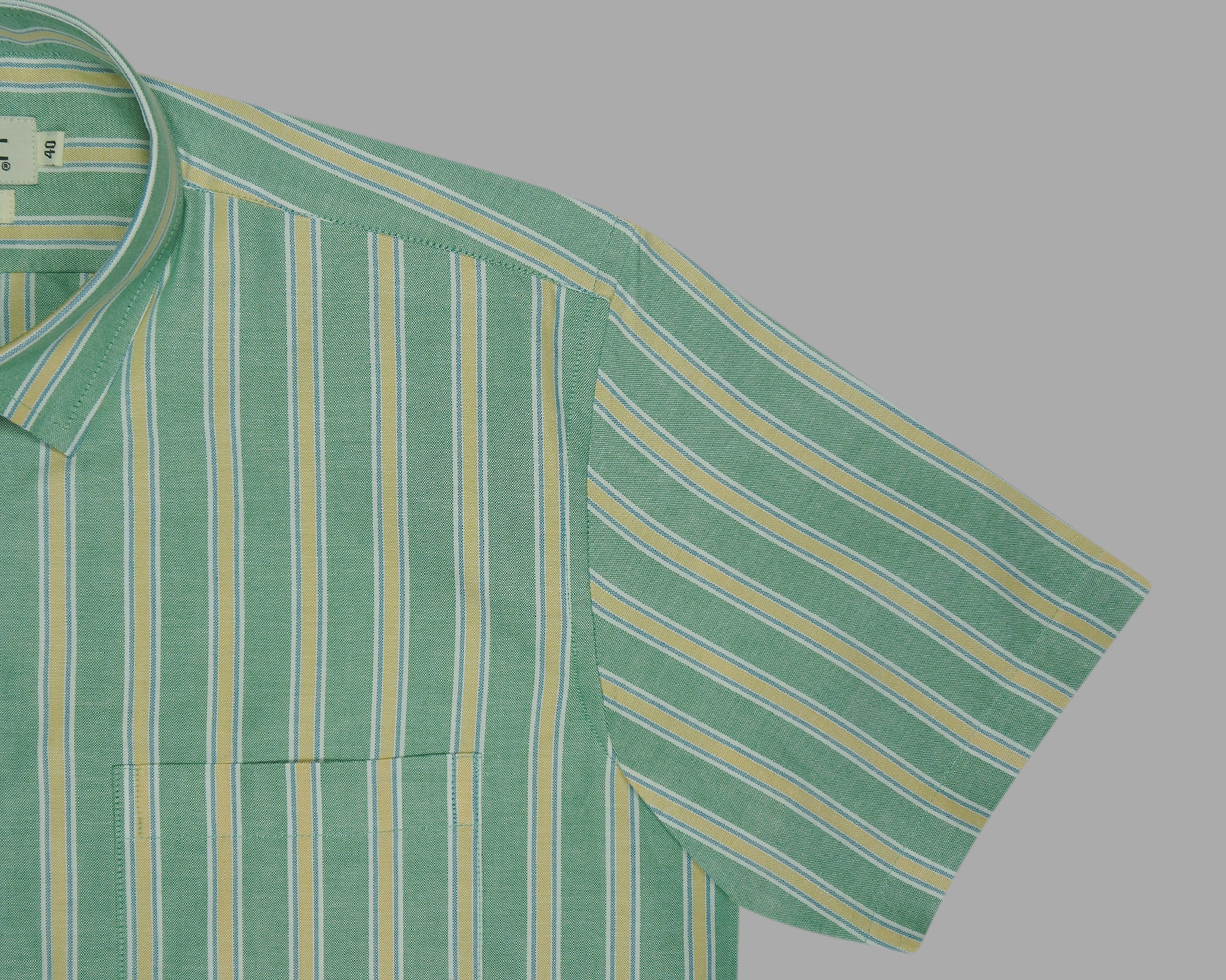Men's 100% Cotton Striped Half Sleeves Shirts (Green)