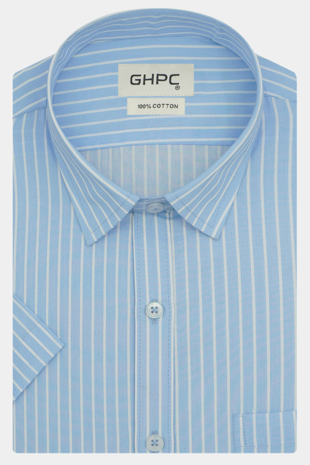 Men's 100% Cotton Striped Half Sleeves Shirts (Blue)