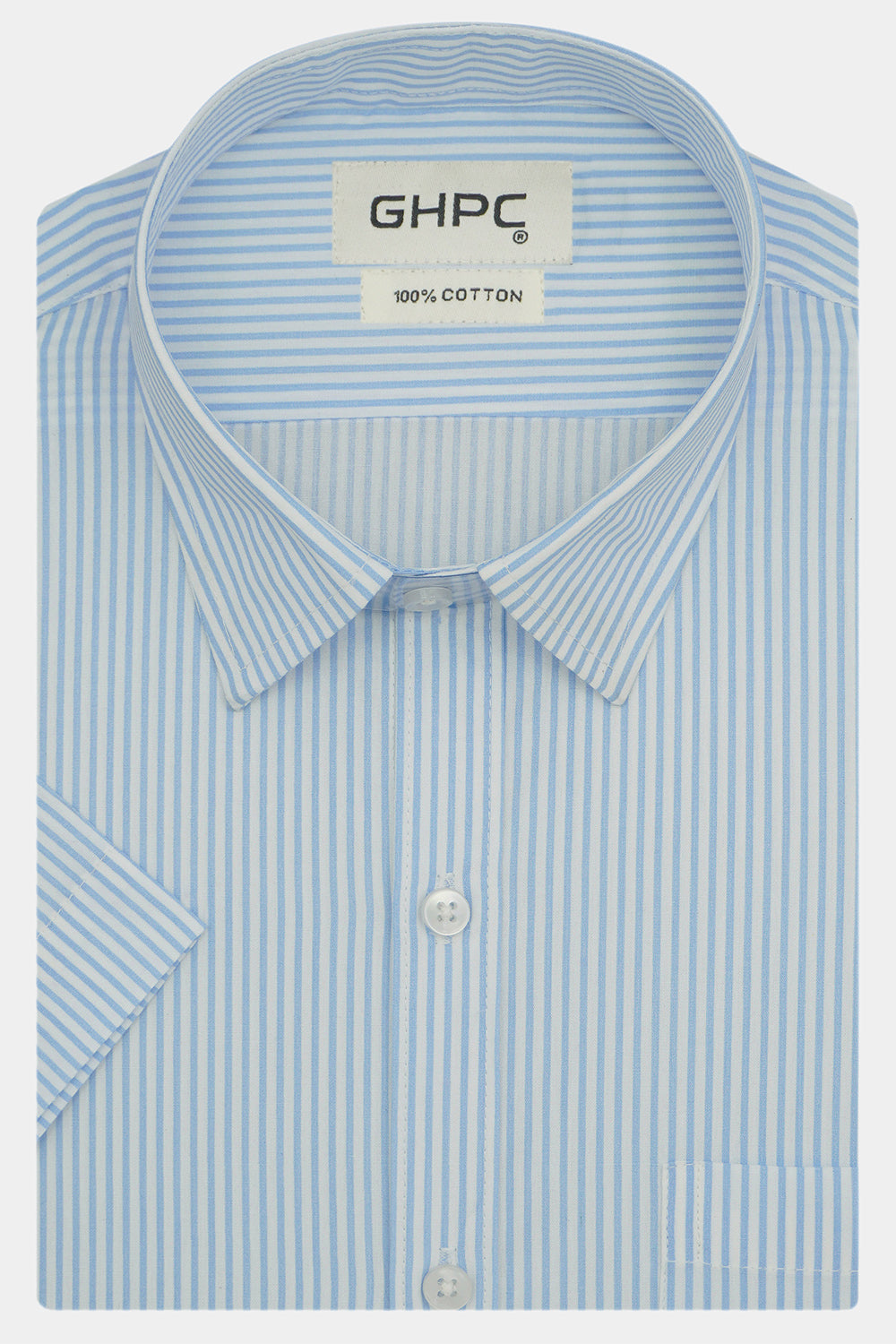 Men's 100% Cotton Striped Half Sleeves Shirts (Sky Blue)