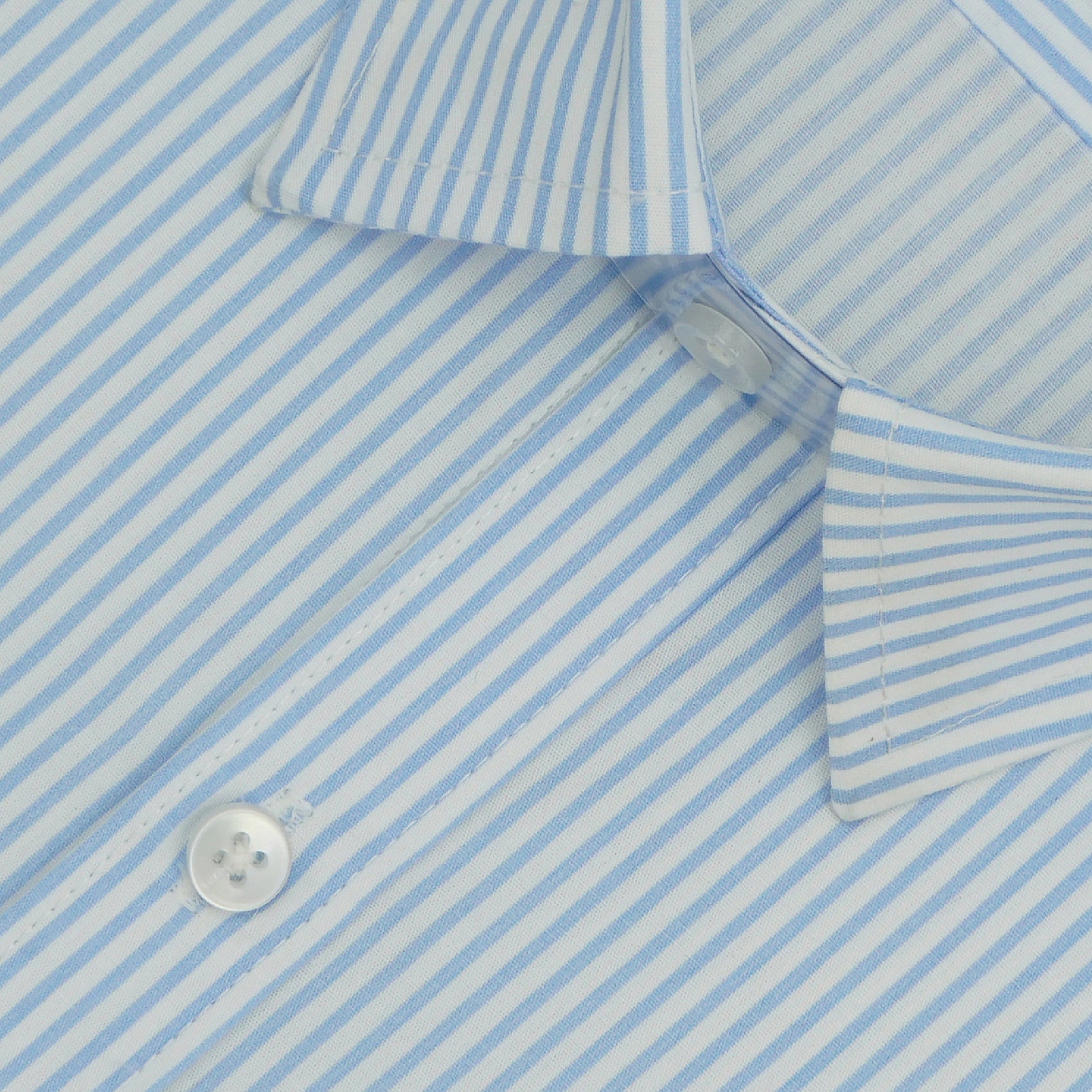 Men's 100% Cotton Striped Half Sleeves Shirts (Sky Blue)