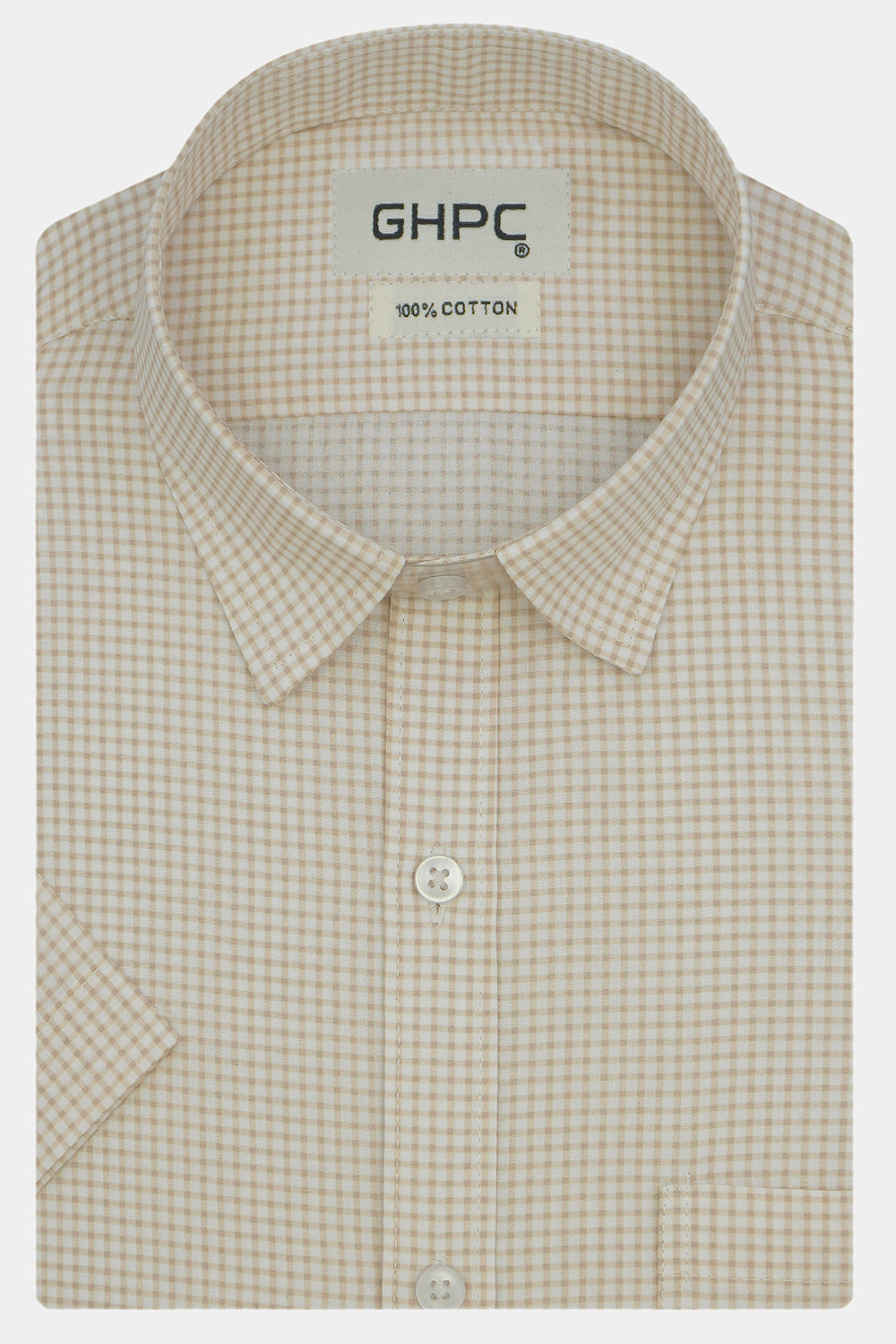 Men's 100% Cotton Checkered Half Sleeves Shirts (Khaki)
