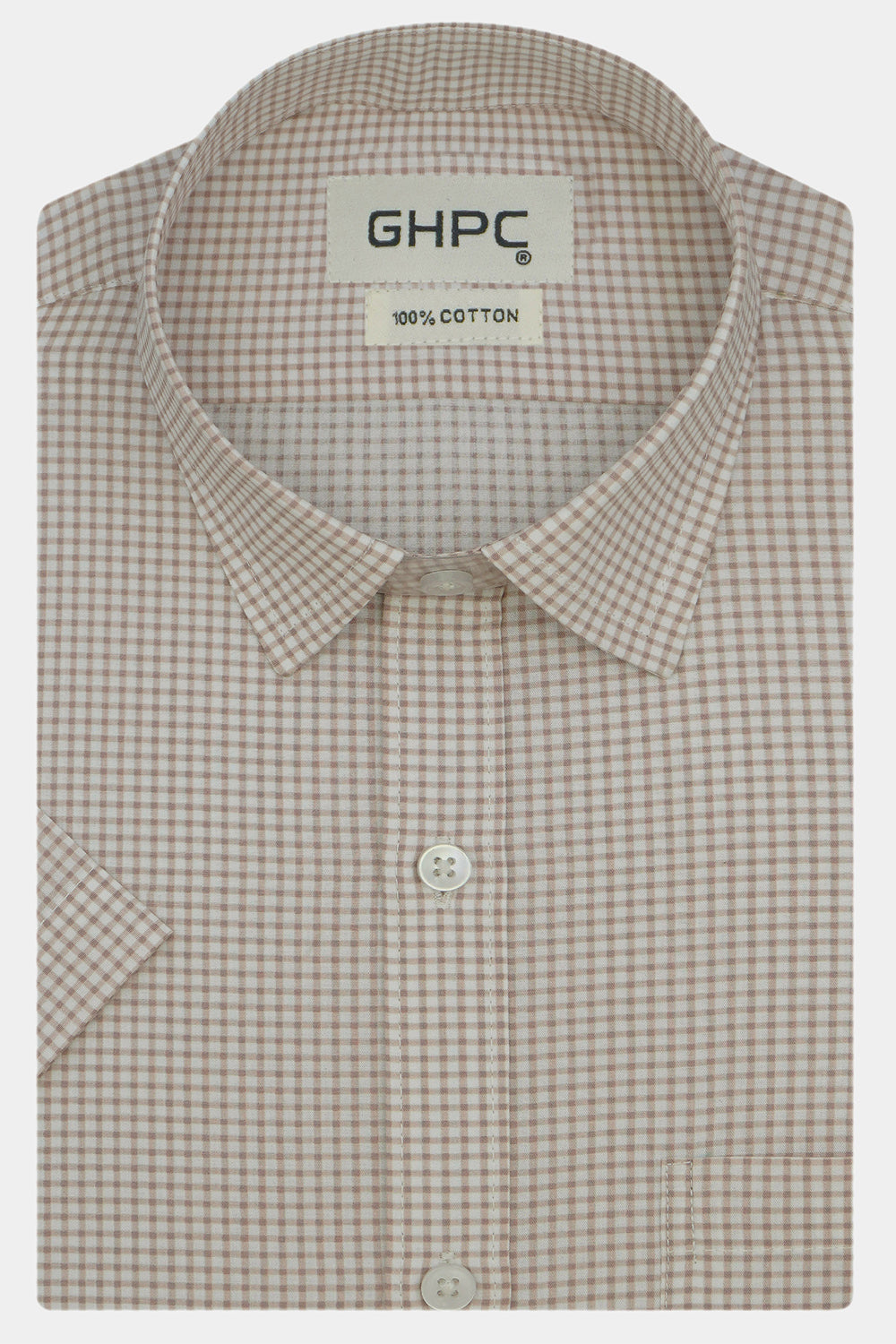 Men's 100% Cotton Checkered Half Sleeves Shirts (Brown)