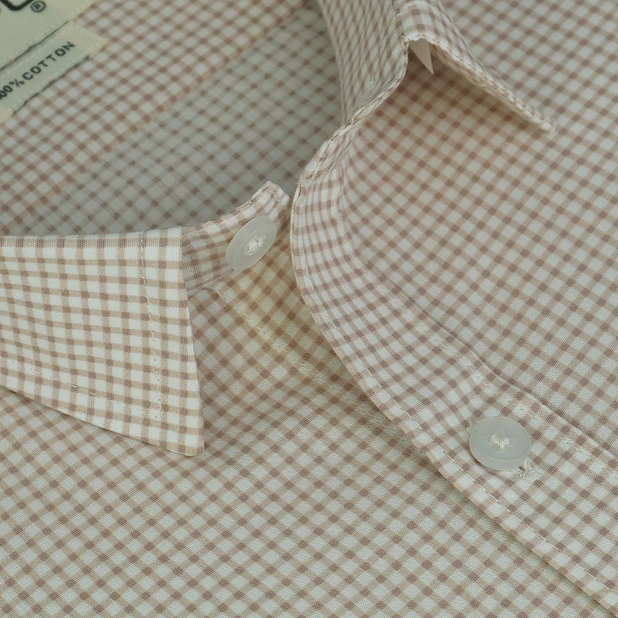 Men's 100% Cotton Checkered Half Sleeves Shirts (Brown)
