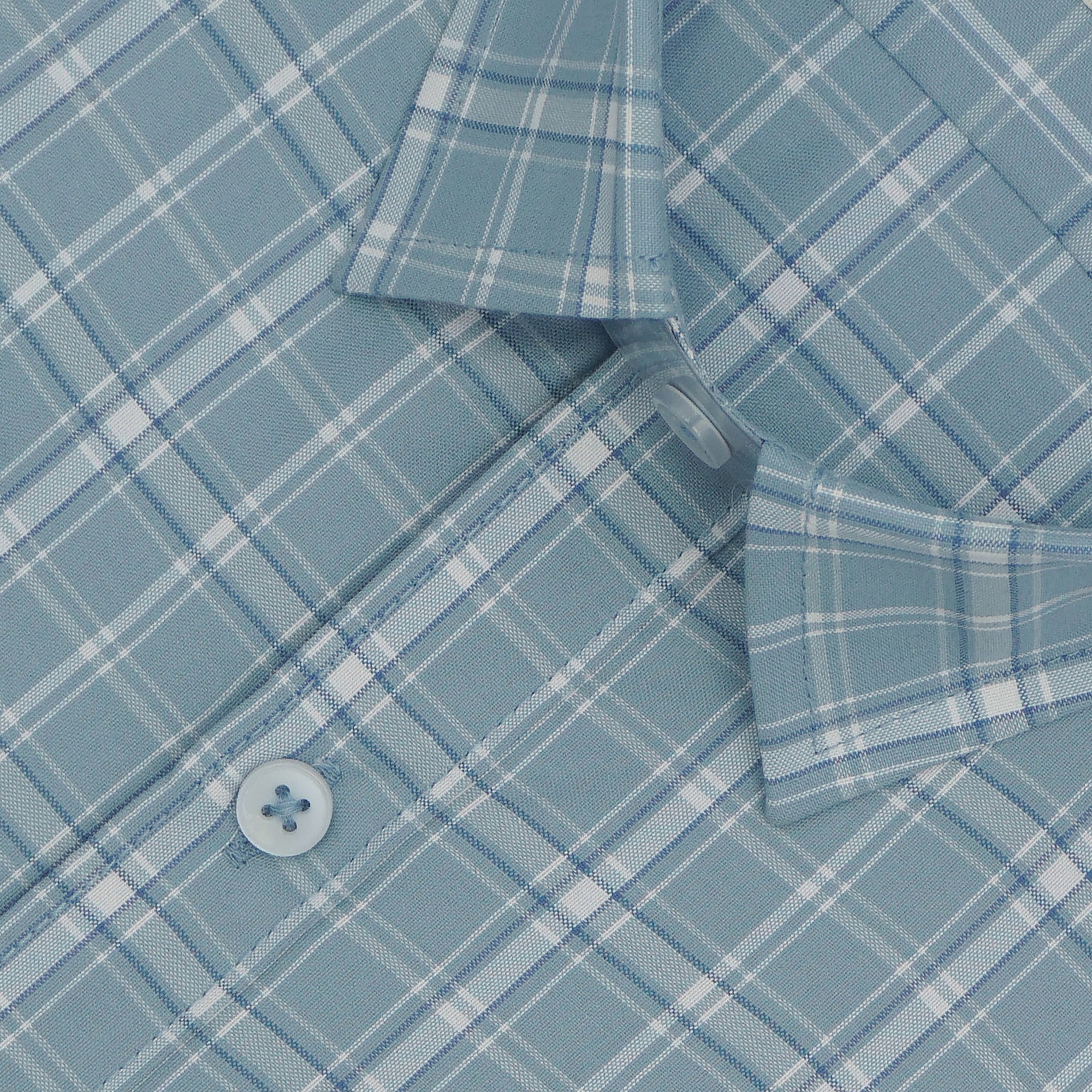 Men's 100% Cotton Checkered Half Sleeves Shirts (Blue)