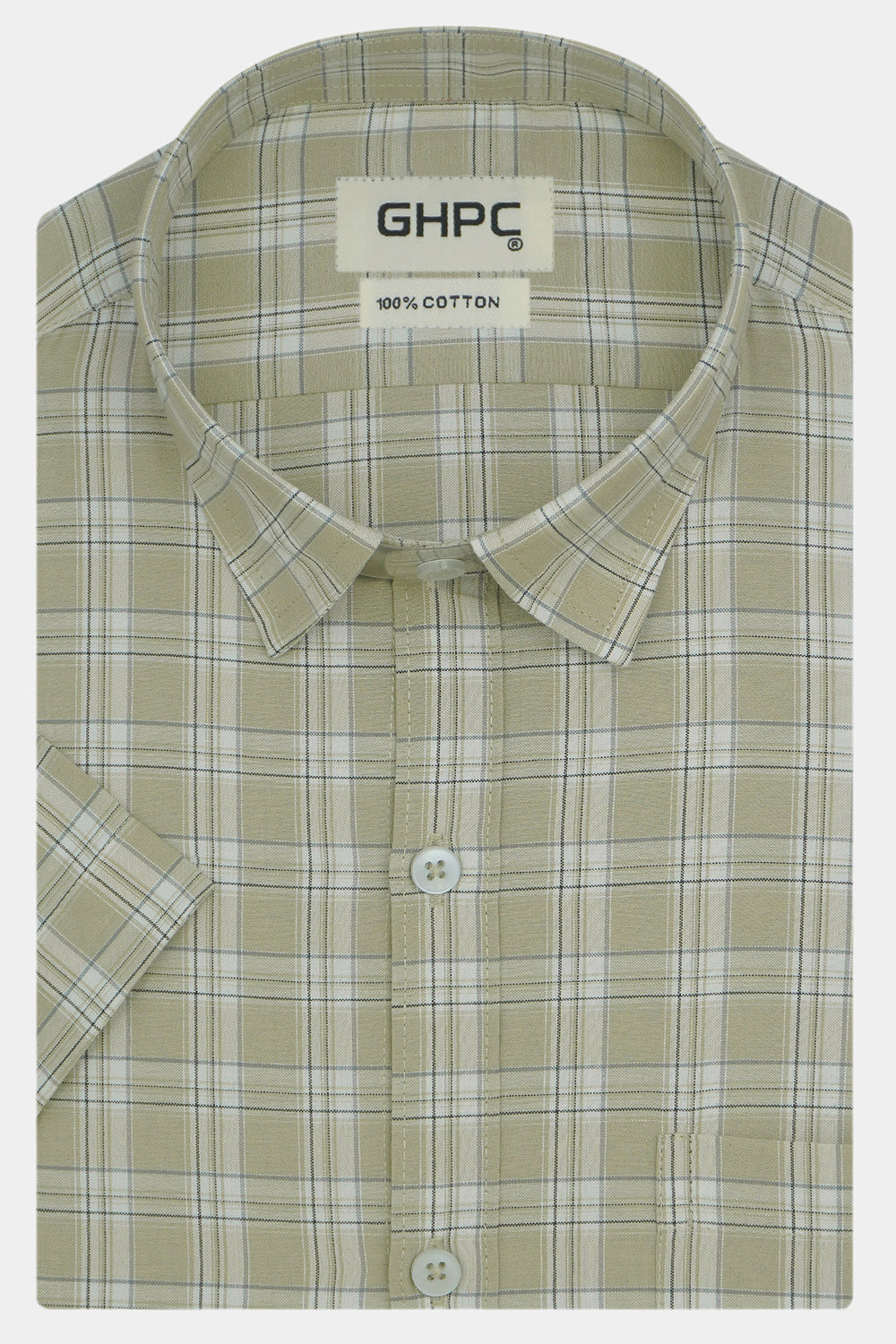 Men's 100% Cotton Checkered Half Sleeves Shirts (Khaki)