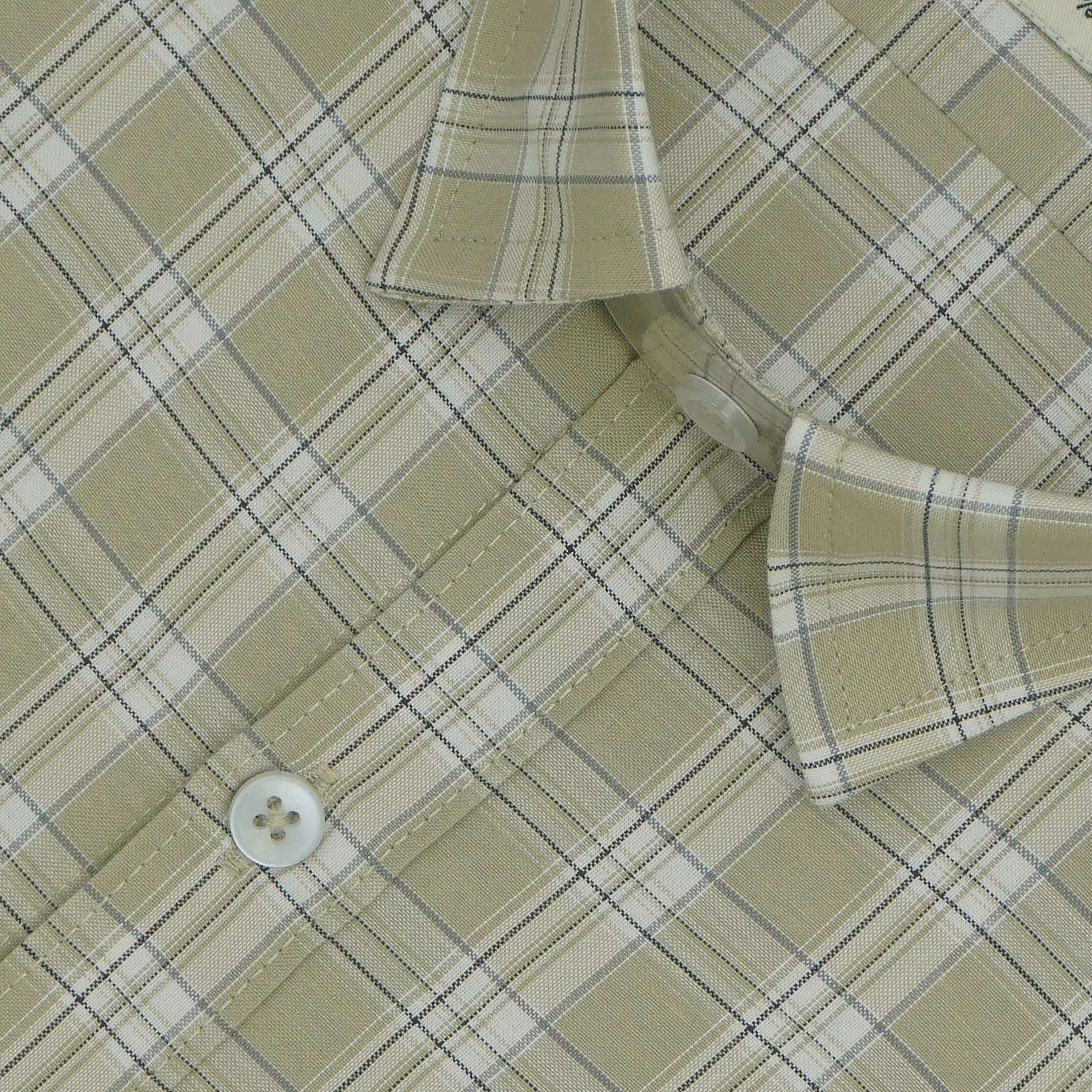 Men's 100% Cotton Checkered Half Sleeves Shirts (Khaki)