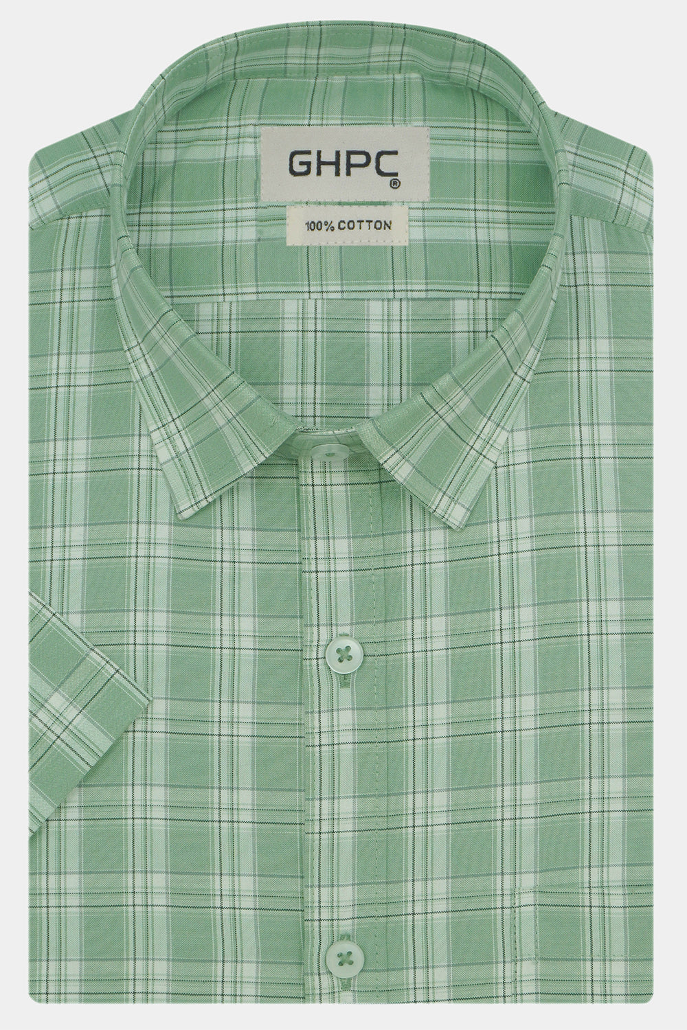 Men's 100% Cotton Checkered Half Sleeves Shirts (Green)