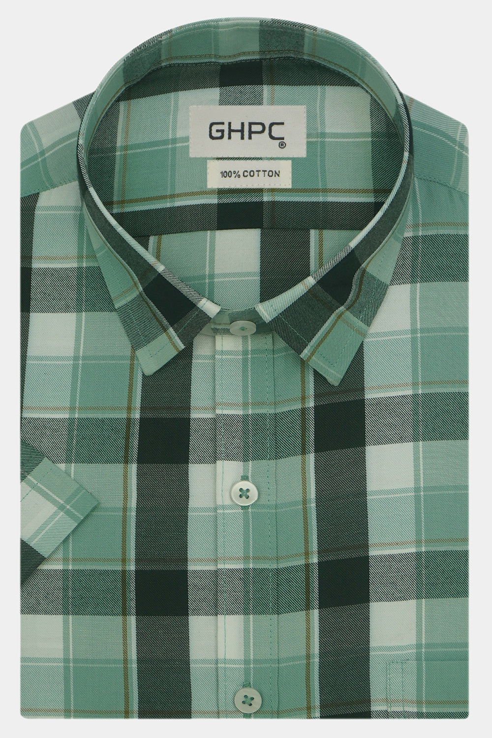 Men's 100% Cotton Checkered Half Sleeves Shirts (Green)