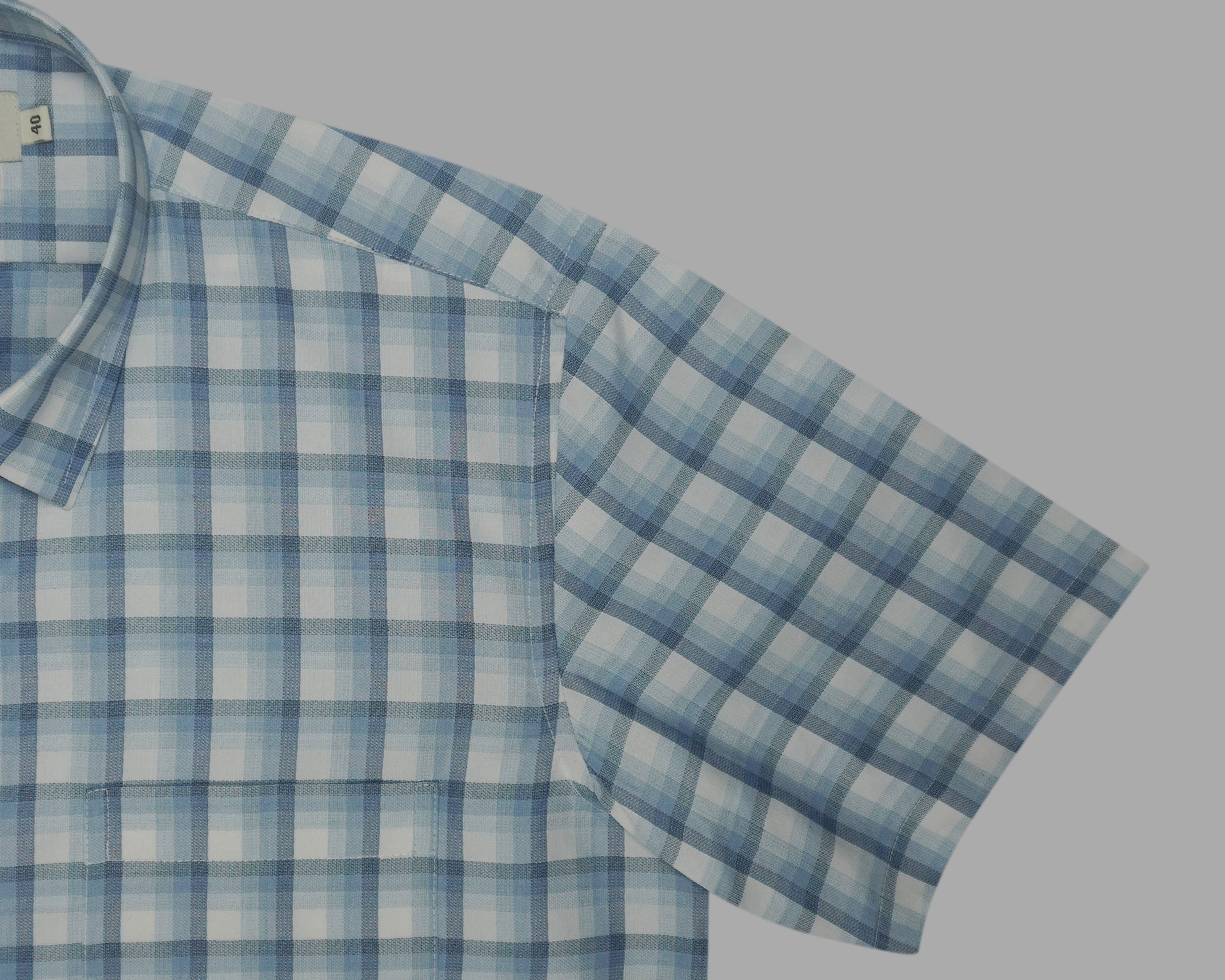 Men's 100% Cotton Checkered Half Sleeves Shirts (Blue)