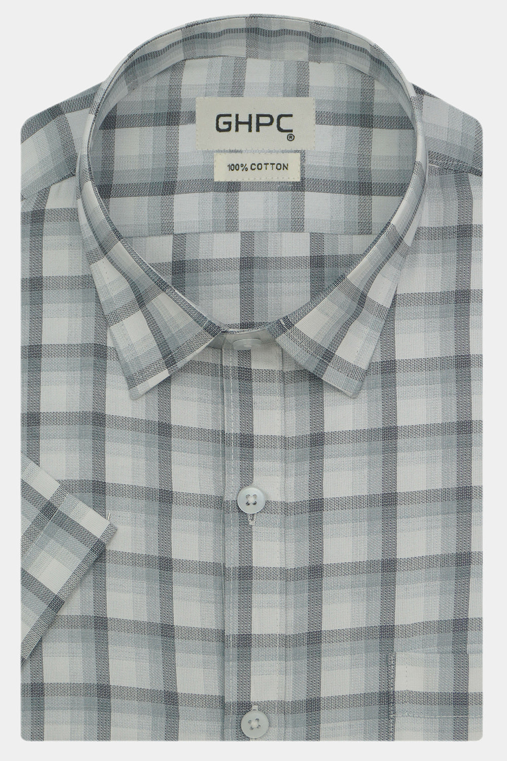 Men's 100% Cotton Checkered Half Sleeves Shirts (Grey)
