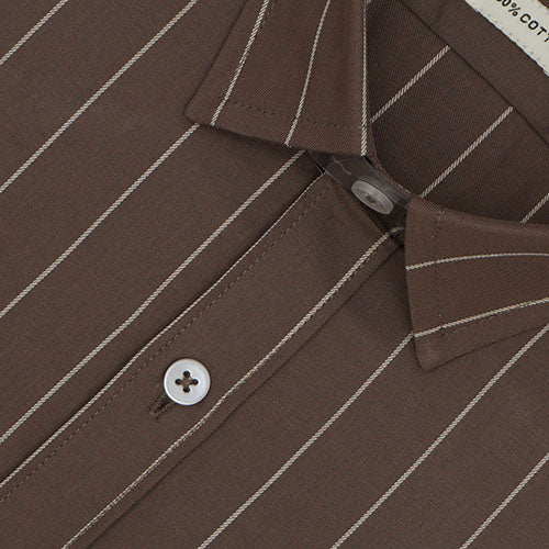Men's 100% Cotton Chalk Striped Half Sleeves Shirt (Brown) FSH503819_2