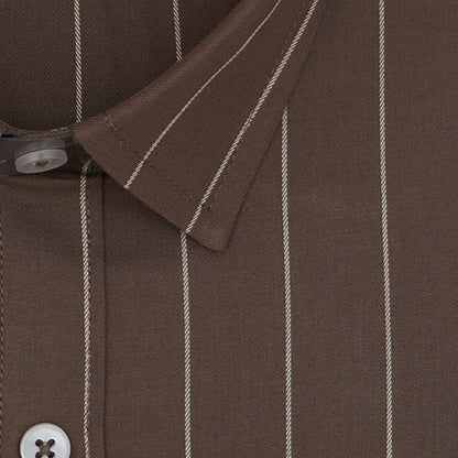 Men's 100% Cotton Chalk Striped Half Sleeves Shirt (Brown) FSH503819_3