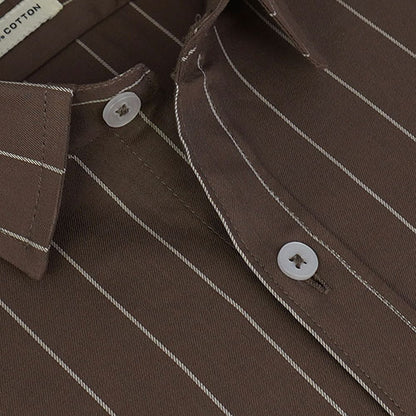 Men's 100% Cotton Chalk Striped Half Sleeves Shirt (Brown) FSH503819_4