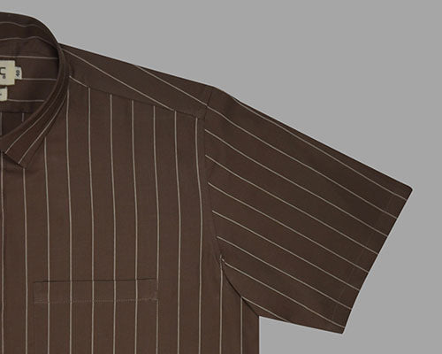 Men's 100% Cotton Chalk Striped Half Sleeves Shirt (Brown) FSH503819_5