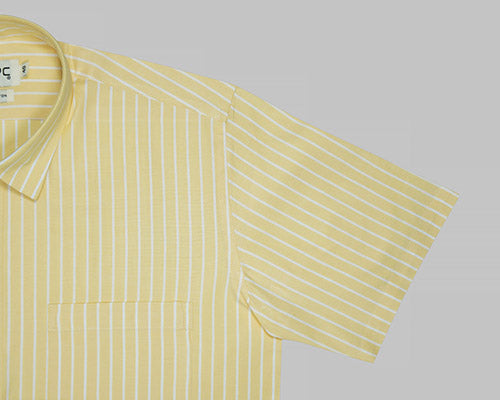 Men's 100% Cotton Chalk Striped Half Sleeves Shirt (Yellow) FSH508110_5