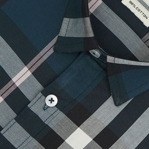 Men's 100% Cotton Grid Tattersall Checks Half Sleeves Shirt (Teal) FSH509748_2