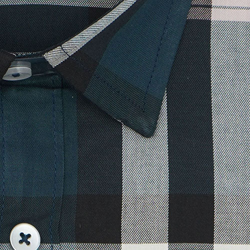 Men's 100% Cotton Grid Tattersall Checks Half Sleeves Shirt (Teal) FSH509748_3