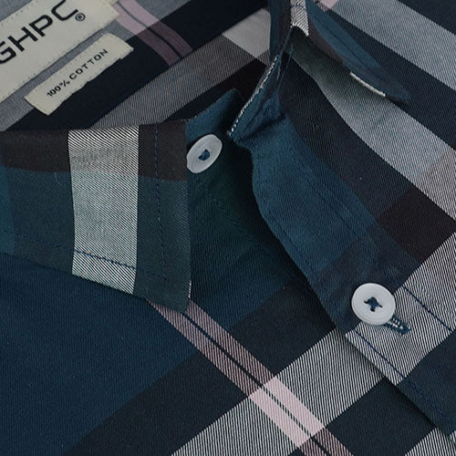 Men's 100% Cotton Grid Tattersall Checks Half Sleeves Shirt (Teal) FSH509748_4