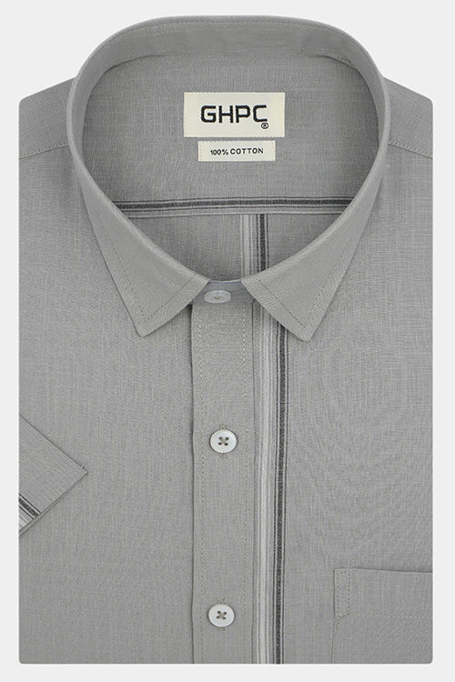 Men's 100% Cotton Balance Striped Half Sleeves Shirt (Grey) FSH511450_1