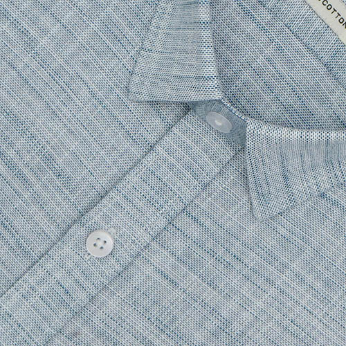Men's 100% Cotton Self Design Half Sleeves Shirt (Blue) FSH511647_3