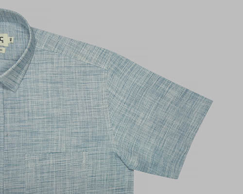 Men's 100% Cotton Self Design Half Sleeves Shirt (Blue) FSH511647_5