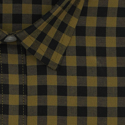 Men's 100% Cotton Gingham Checkered Half Sleeves Shirt (Olive) FSH511715_2