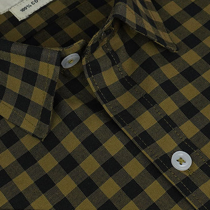 Men's 100% Cotton Gingham Checkered Half Sleeves Shirt (Olive) FSH511715_4