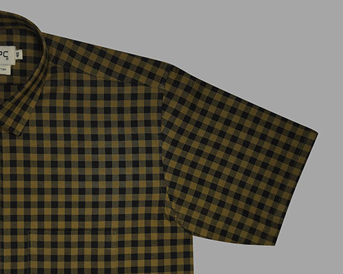 Men's 100% Cotton Gingham Checkered Half Sleeves Shirt (Olive) FSH511715_5