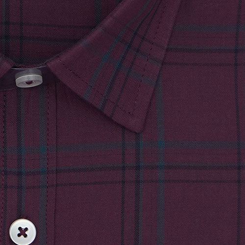 Men's 100% Cotton Windowpane Checkered Half Sleeves Shirt (Wine) FSH511837_2